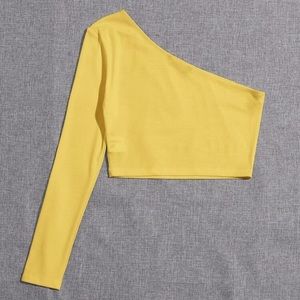 SHEIN One Shoulder Long Sleeve Yellow Top